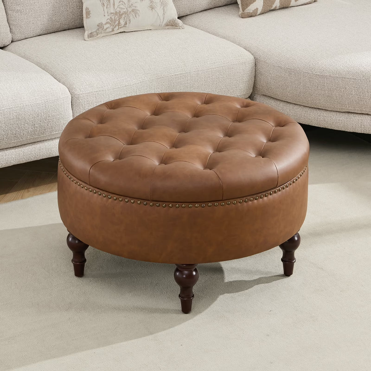BRILHAMEZ 31.5 Inch Oversized Storage Ottoman, Upholstered Storage Seat, with Reversible Lid, Multifunctional As a Coffee Table, PU Fabric, for Living room,Bedroom,Brown