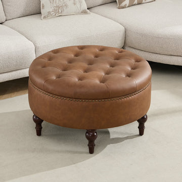 BRILHAMEZ 31.5 Inch Oversized Storage Ottoman, Upholstered Storage Seat, with Reversible Lid, Multifunctional As a Coffee Table, PU Fabric, for Living room,Bedroom,Brown