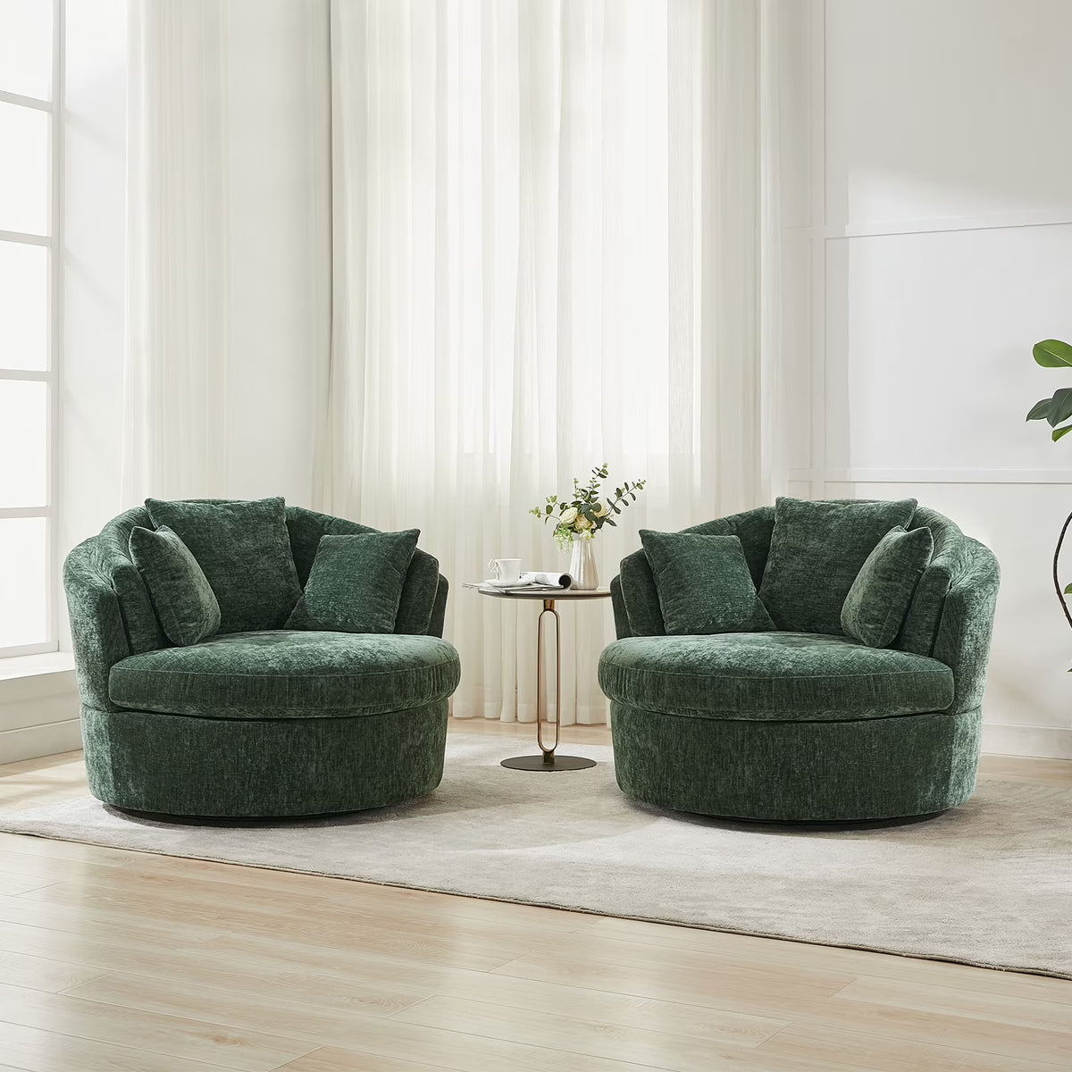BRILHAMEZ Modern Oversized 360° Swivel Accent Chair, Lambswool Fabric Round Cuddle Chair Single Sofa Lounge Chair for Living Room
