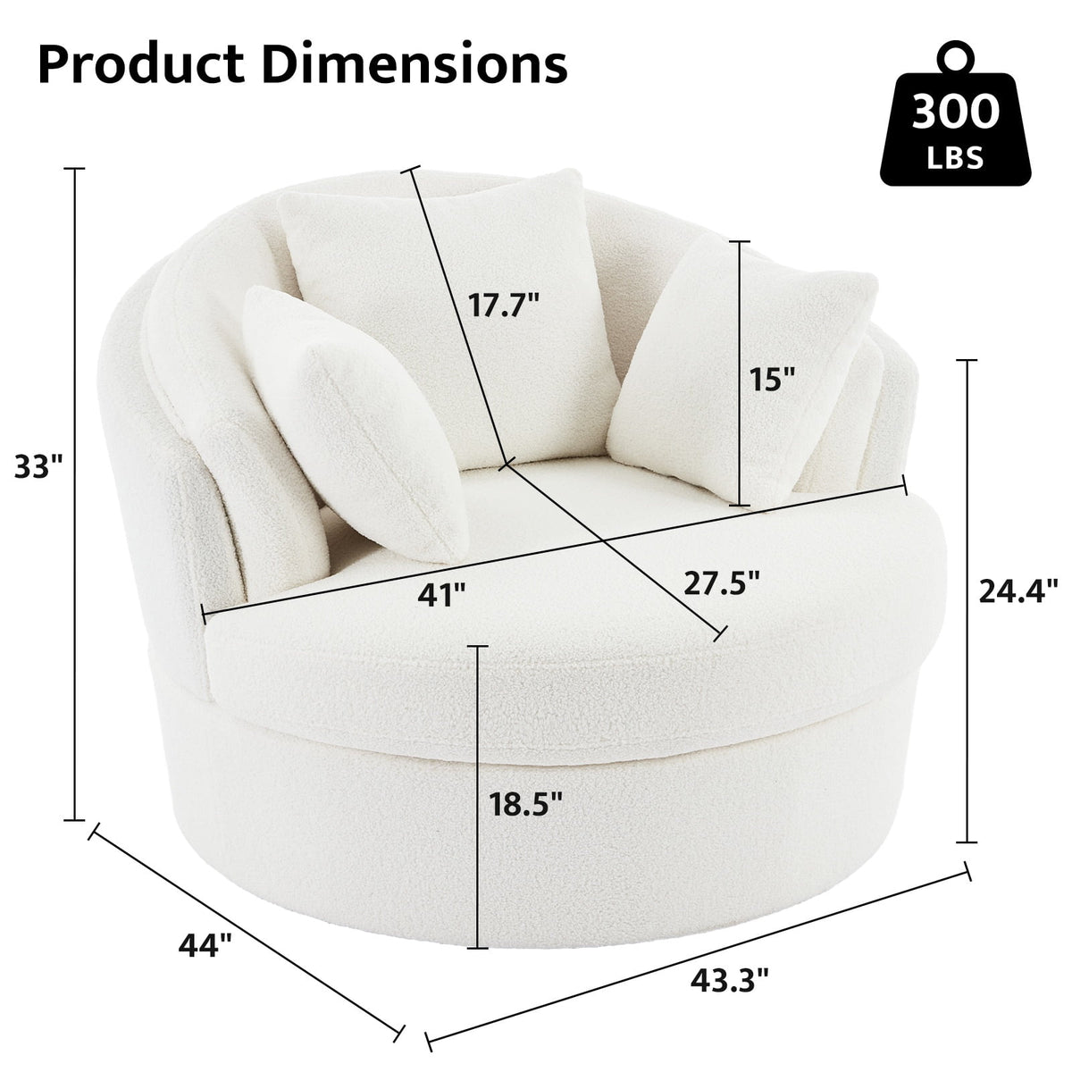 BRILHAMEZ Modern Oversized 360° Swivel Accent Chair, Lambswool Fabric Round Cuddle Chair Single Sofa Lounge Chair for Living Room