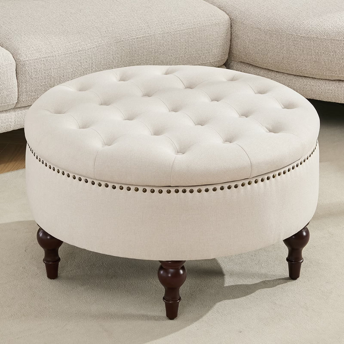 BRILHAMEZ 31.5 Inch Oversized Storage Ottoman, Upholstered Storage Seat, with Reversible Lid, Multifunctional As a Coffee Table, PU Fabric, for Living room,Bedroom,Brown
