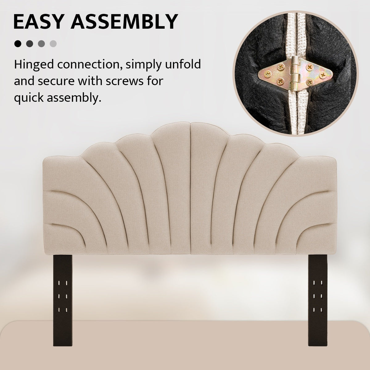 BRILHAMEZ Upholstered Full/Queen Headboard with Petal Design Adjustable Height and Width Linen Fabric,Khaki