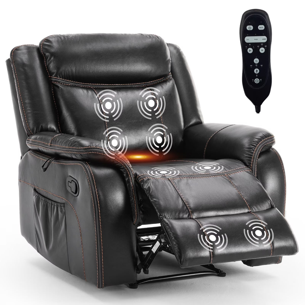 BRILHAMEZ 38 "Wide Manual Recliner, Adult Single Sofawith Heating and Massage, Leatherette Fabric, Suitable for Living Room and Bedroom,Gray