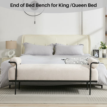 BRILHAMEZ 61" Long Upholstered End of Bed Bench, Modern Chenille Entryway Shoe Bench with Black Metal Legs for Bedroom and Living Room
