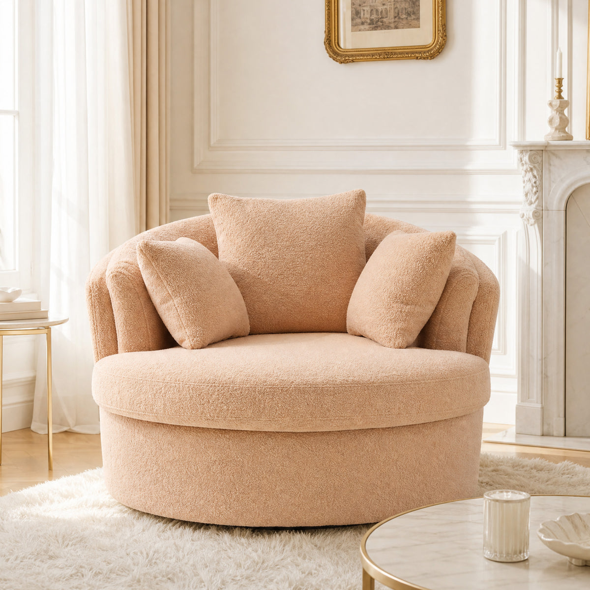 BRILHAMEZ Modern Oversized 360° Swivel Accent Chair, Lambswool Fabric Round Cuddle Chair Single Sofa Lounge Chair for Living Room