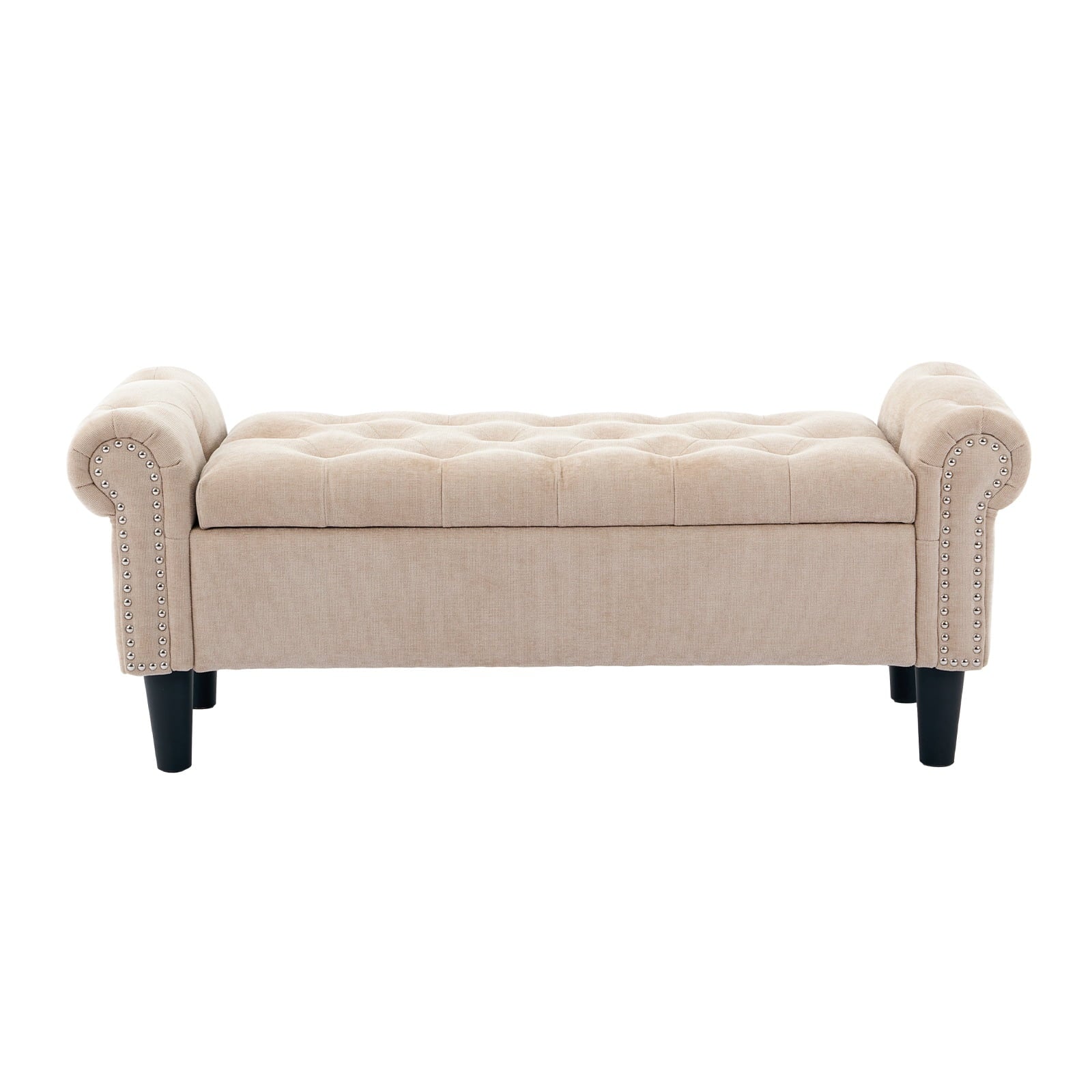 BRILHAMEZ 50" Button Tufted Storage Bench with Armrests, Upholstered Ottoman with Nailhead Trim for End of Bed, Entryway and Living Room