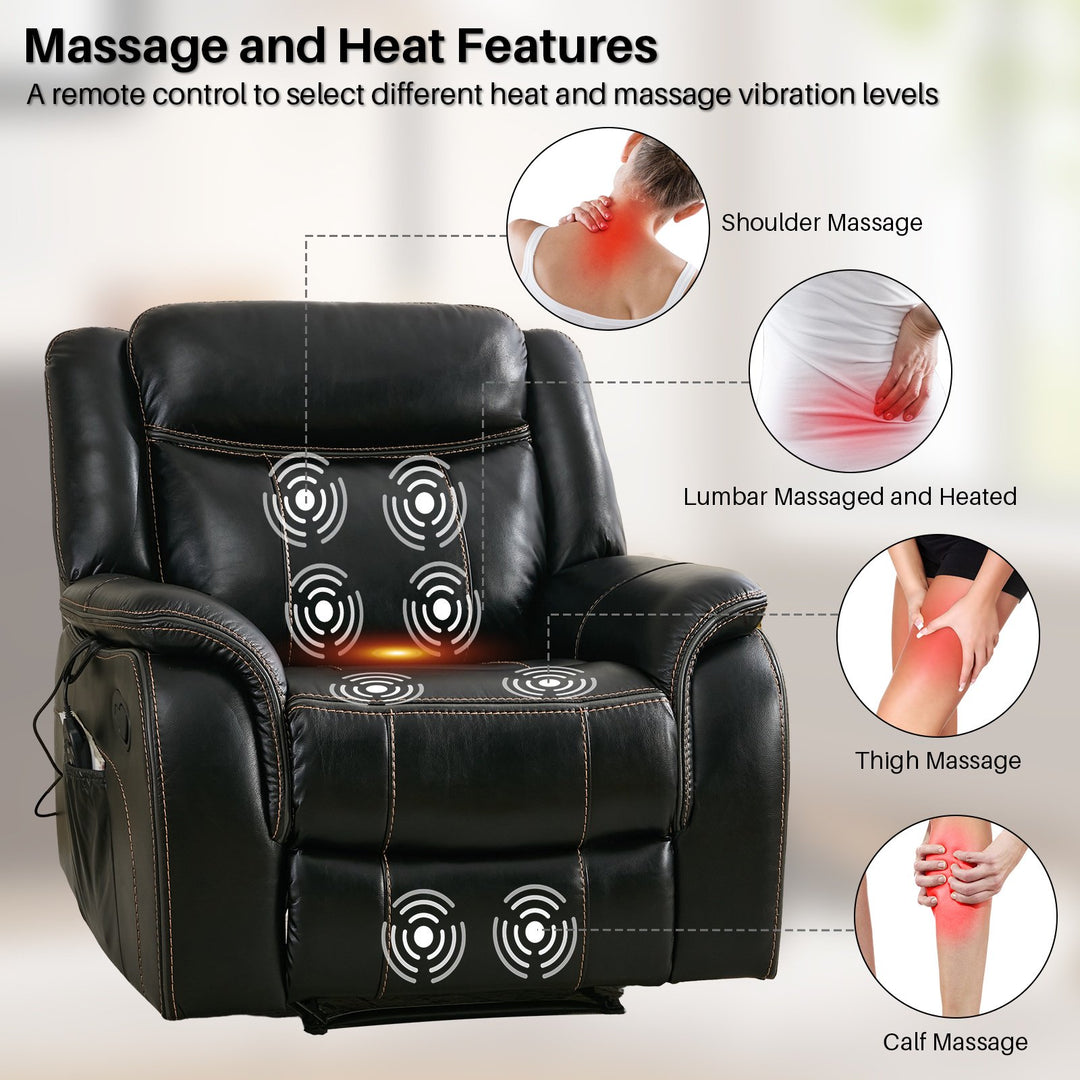 BRILHAMEZ 38 "Wide Manual Recliner, Adult Single Sofawith Heating and Massage, Leatherette Fabric, Suitable for Living Room and Bedroom,Gray