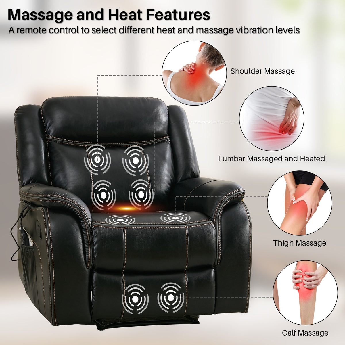BRILHAMEZ 38 "Wide Manual Recliner, Adult Single Sofawith Heating and Massage, Leatherette Fabric, Suitable for Living Room and Bedroom,Gray