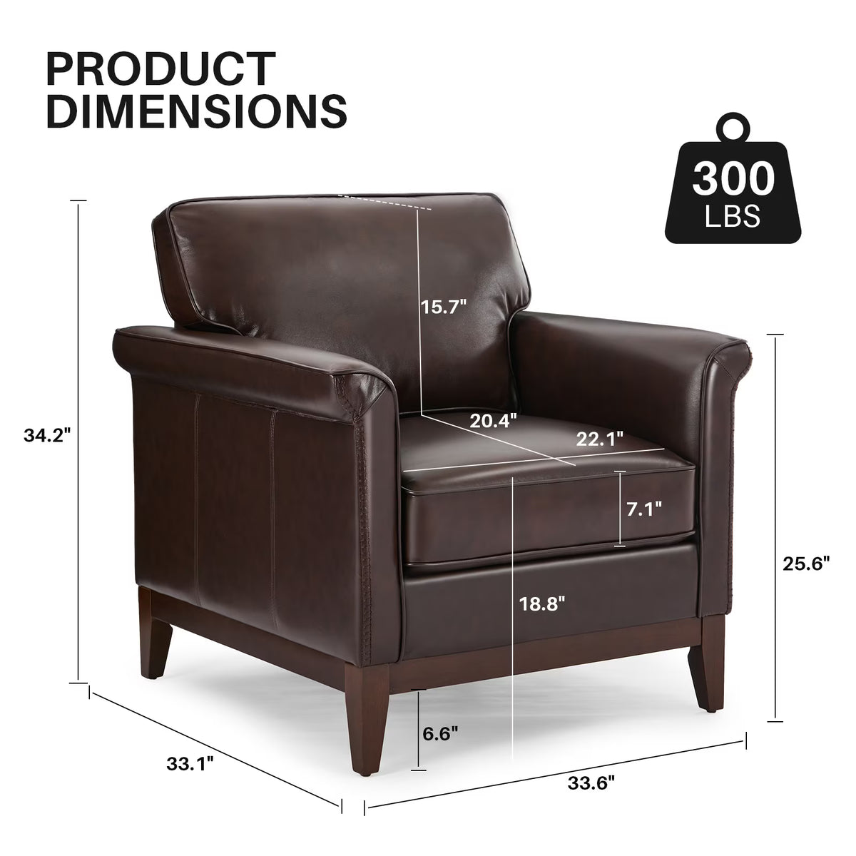 BRILHAMEZ Genuine Leather Accent Armchair with Adjustable Legs for Living Room Reading Office,Dark Brown