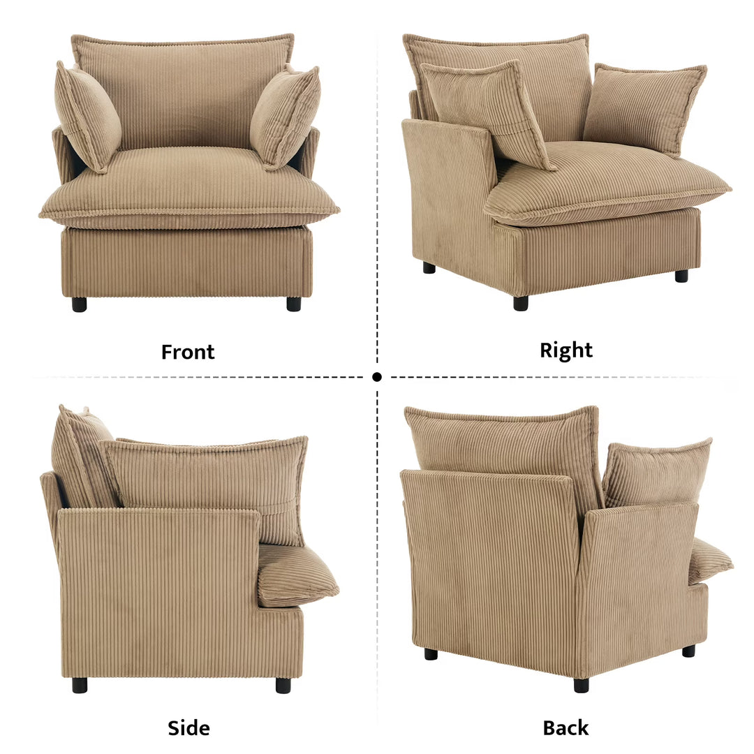BRILHAMEZ 35" Wide Modern Oversized Accent Chair, Corduroy Single Sofa with Two Armrest Pillows,for Living Room, Reading, Office,Brown