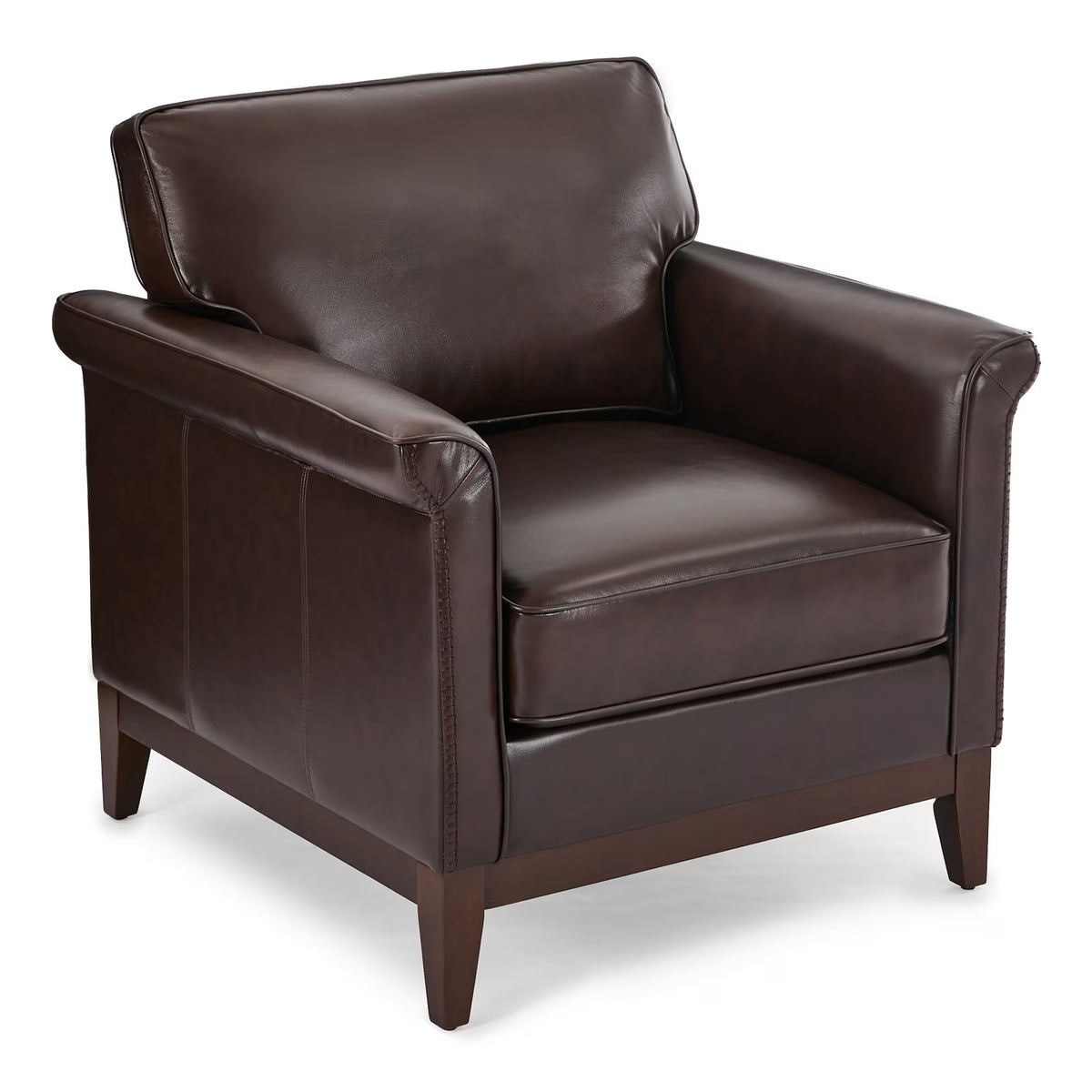 BRILHAMEZ Genuine Leather Accent Armchair with Adjustable Legs for Living Room Reading Office,Dark Brown