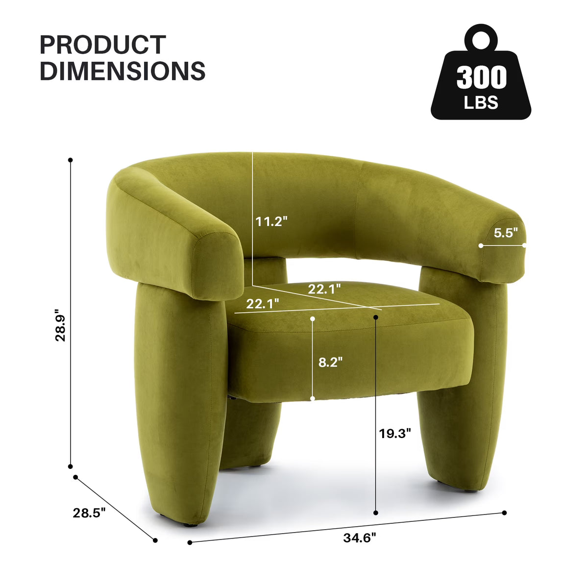 BRILHAMEZ Modern Accent Chair, Barrel Upholstered Armchair, Velvet Single Sofa Chair for Living Room, Bedroom, Reading,Green