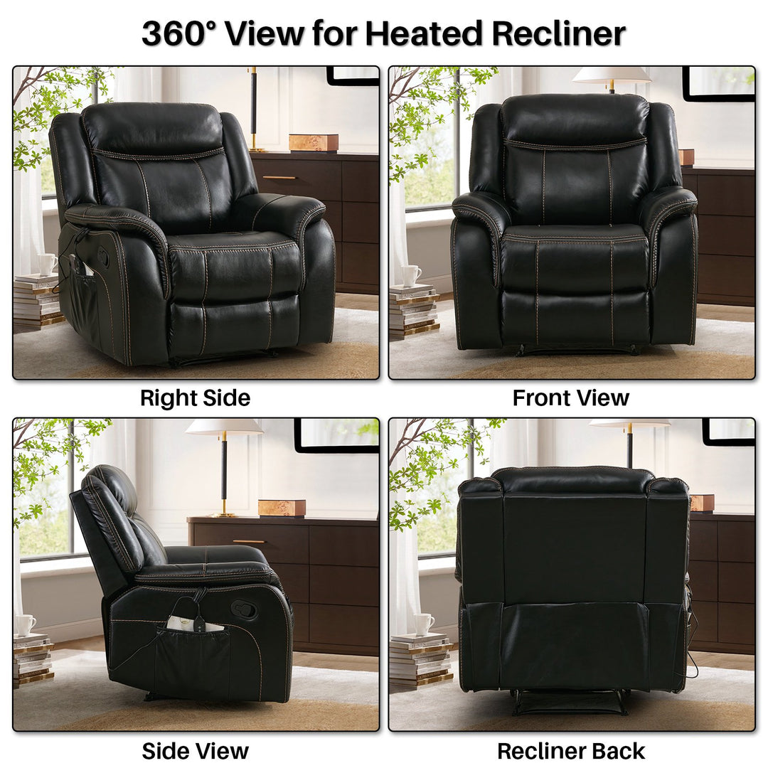 BRILHAMEZ 38 "Wide Manual Recliner, Adult Single Sofawith Heating and Massage, Leatherette Fabric, Suitable for Living Room and Bedroom,Gray