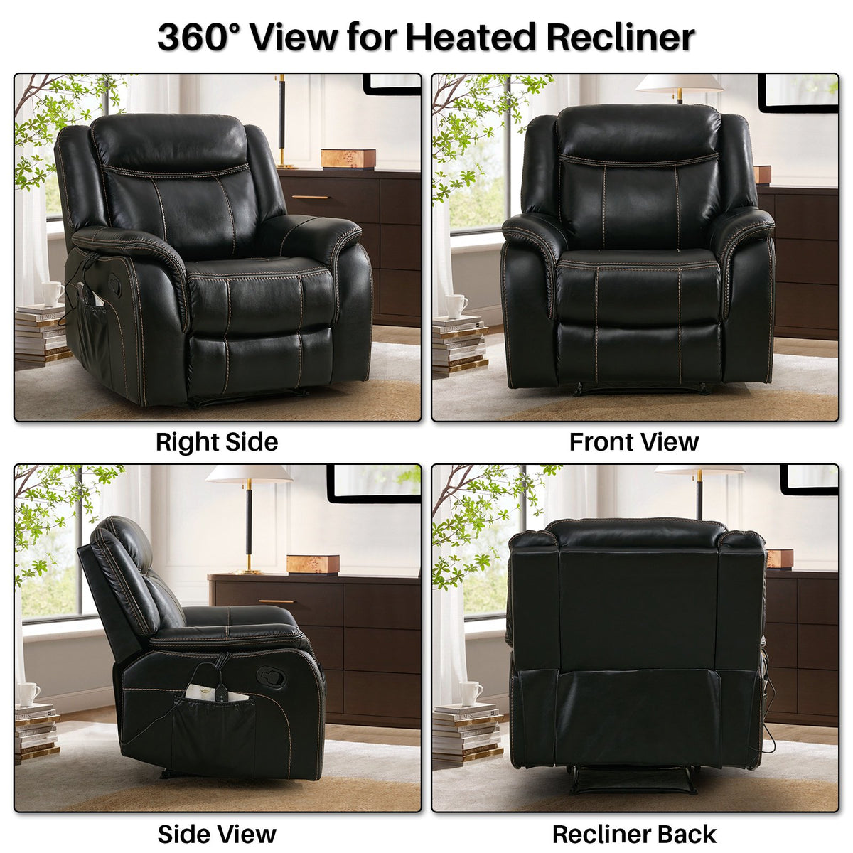 BRILHAMEZ 38 "Wide Manual Recliner, Adult Single Sofawith Heating and Massage, Leatherette Fabric, Suitable for Living Room and Bedroom,Gray