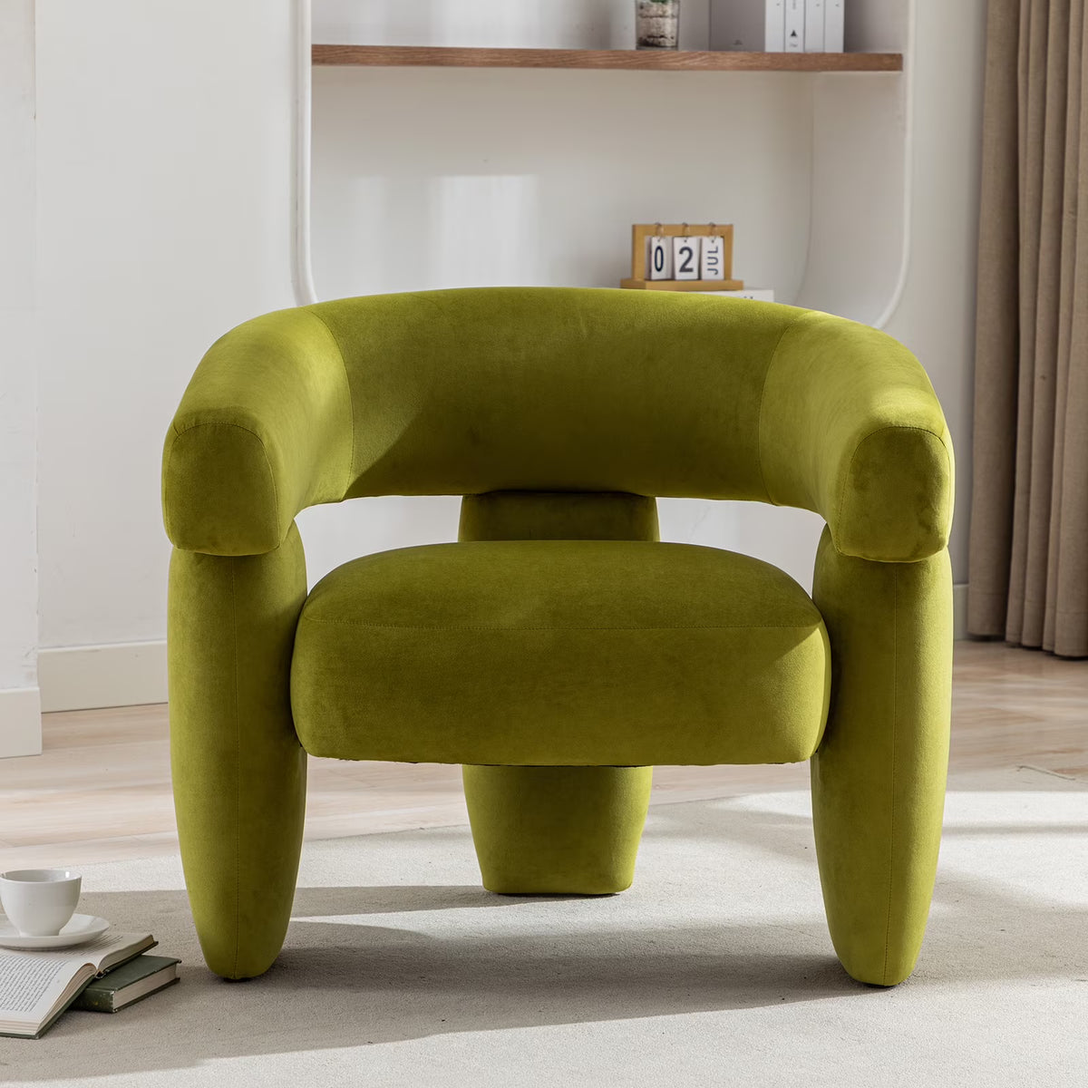 BRILHAMEZ Modern Accent Chair, Barrel Upholstered Armchair, Velvet Single Sofa Chair for Living Room, Bedroom, Reading,Green