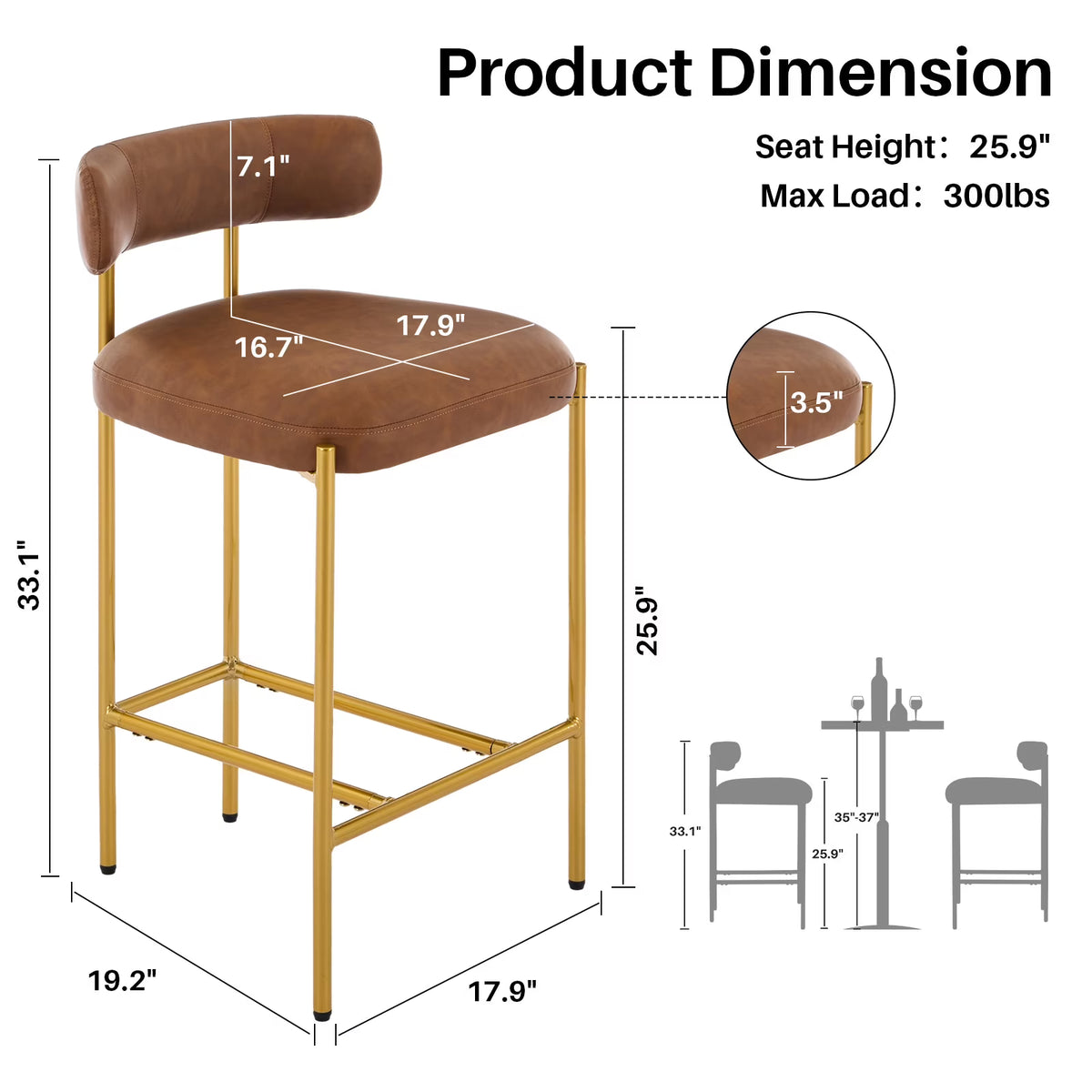 BRILHAMEZ Bar Stools Set of 2 with Backrest and Footrest Modern Gold Metal Frame Bar Stools for Kitchen Counter Bars and Cafes,Beige