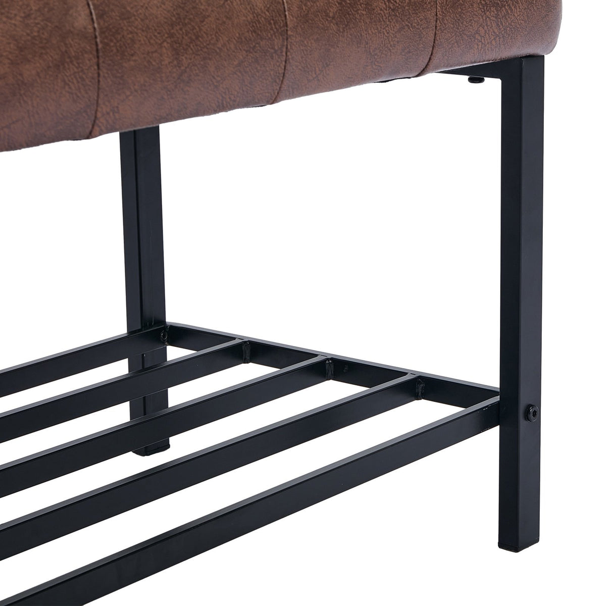 BRILHAMEZ 55"Wide Upholstered Bench Bed End Bench with Storage Box Iron Frame Shoe Bench for Bedroom Living Room Entryway,Dark Brown