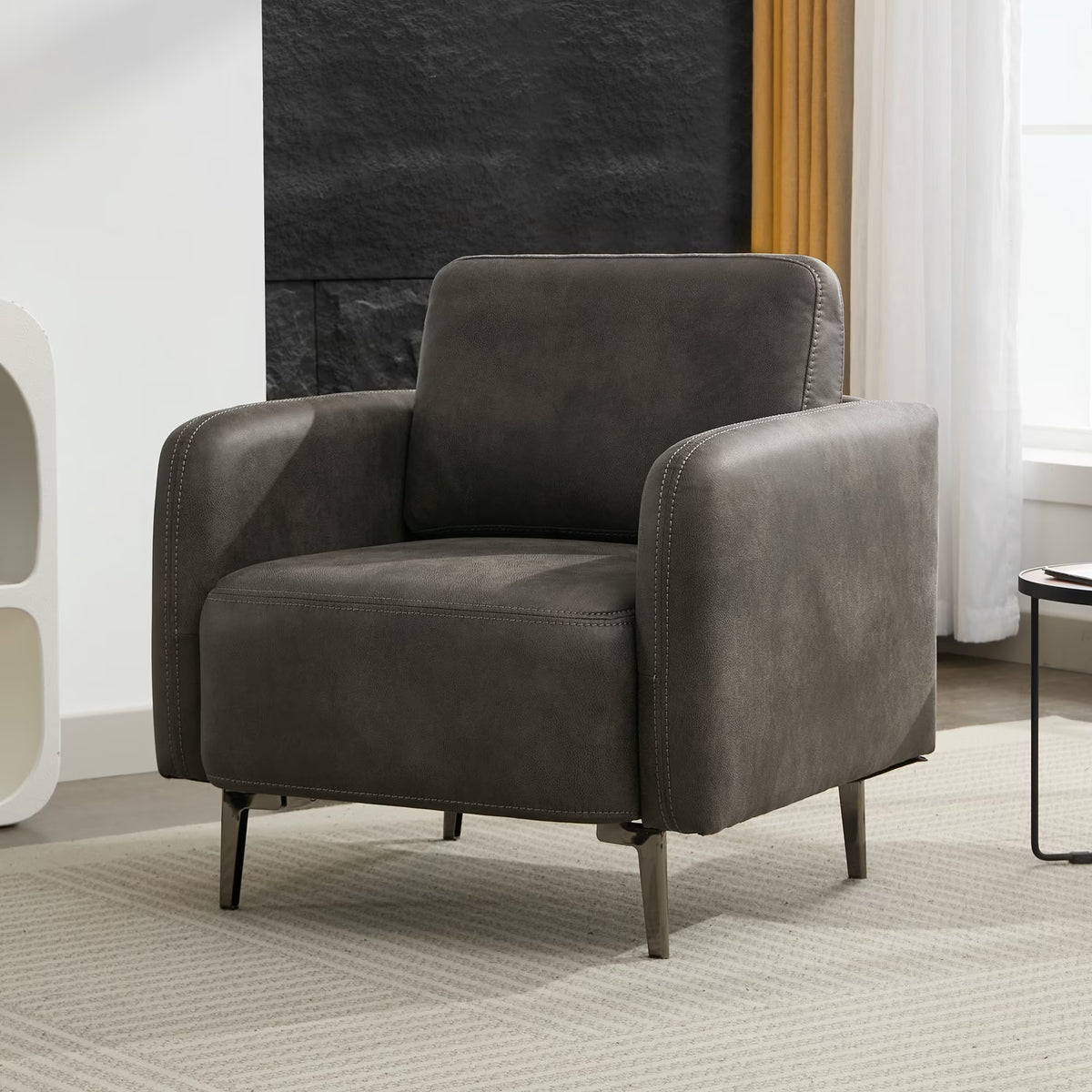 BRILHAMEZ Accent Chair with Ottoman Set, Faux Leather Single Armchair for Living Room Bedroom Reading Office,Gray