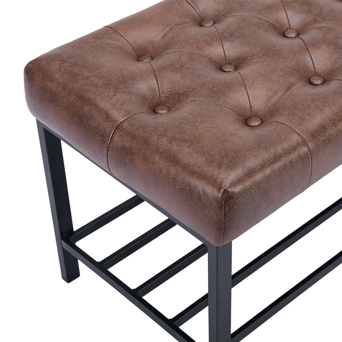 BRILHAMEZ 55"Wide Upholstered Bench Bed End Bench with Storage Box Iron Frame Shoe Bench for Bedroom Living Room Entryway,Dark Brown