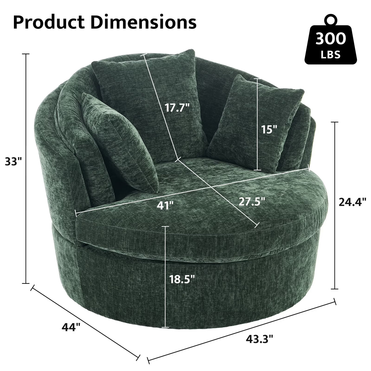 BRILHAMEZ Modern Oversized 360° Swivel Accent Chair, Lambswool Fabric Round Cuddle Chair Single Sofa Lounge Chair for Living Room
