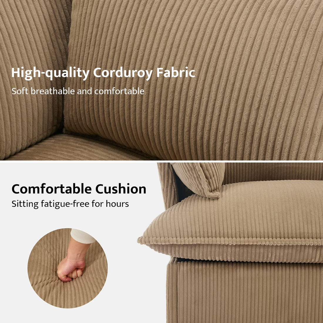 BRILHAMEZ 35" Wide Modern Oversized Accent Chair, Corduroy Single Sofa with Two Armrest Pillows,for Living Room, Reading, Office,Brown