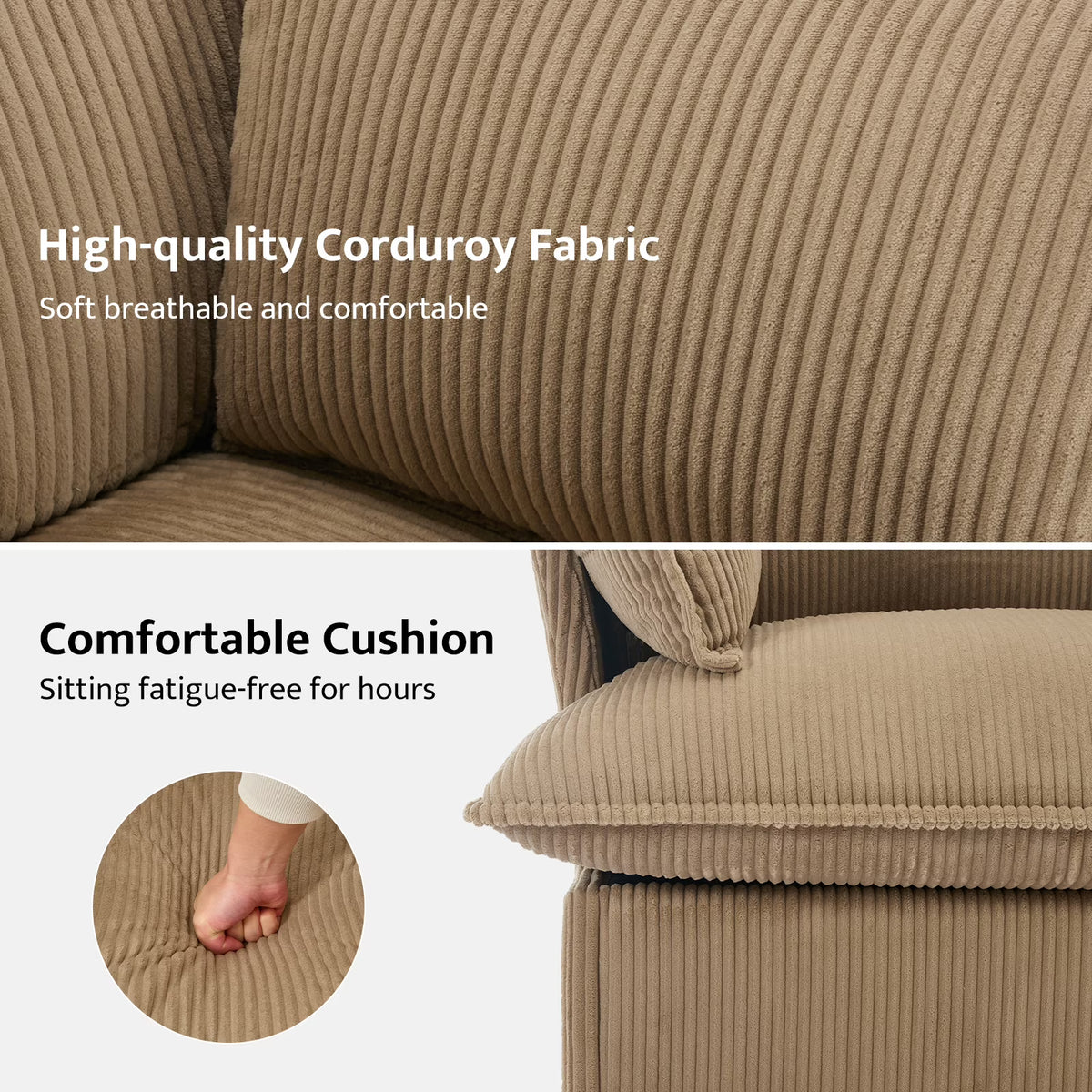 BRILHAMEZ 35" Wide Modern Oversized Accent Chair, Corduroy Single Sofa with Two Armrest Pillows,for Living Room, Reading, Office,Brown