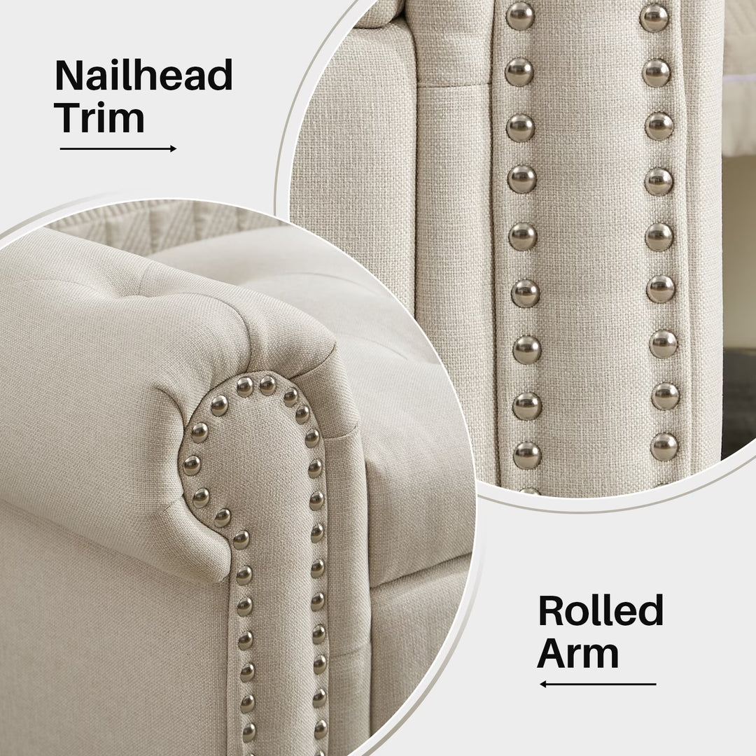 BRILHAMEZ Storage Bench with Button Tufted Upholstery Storage Ottoman Bench with Armrests for the End of the Bed,Living Room, and Entryway,Khaki