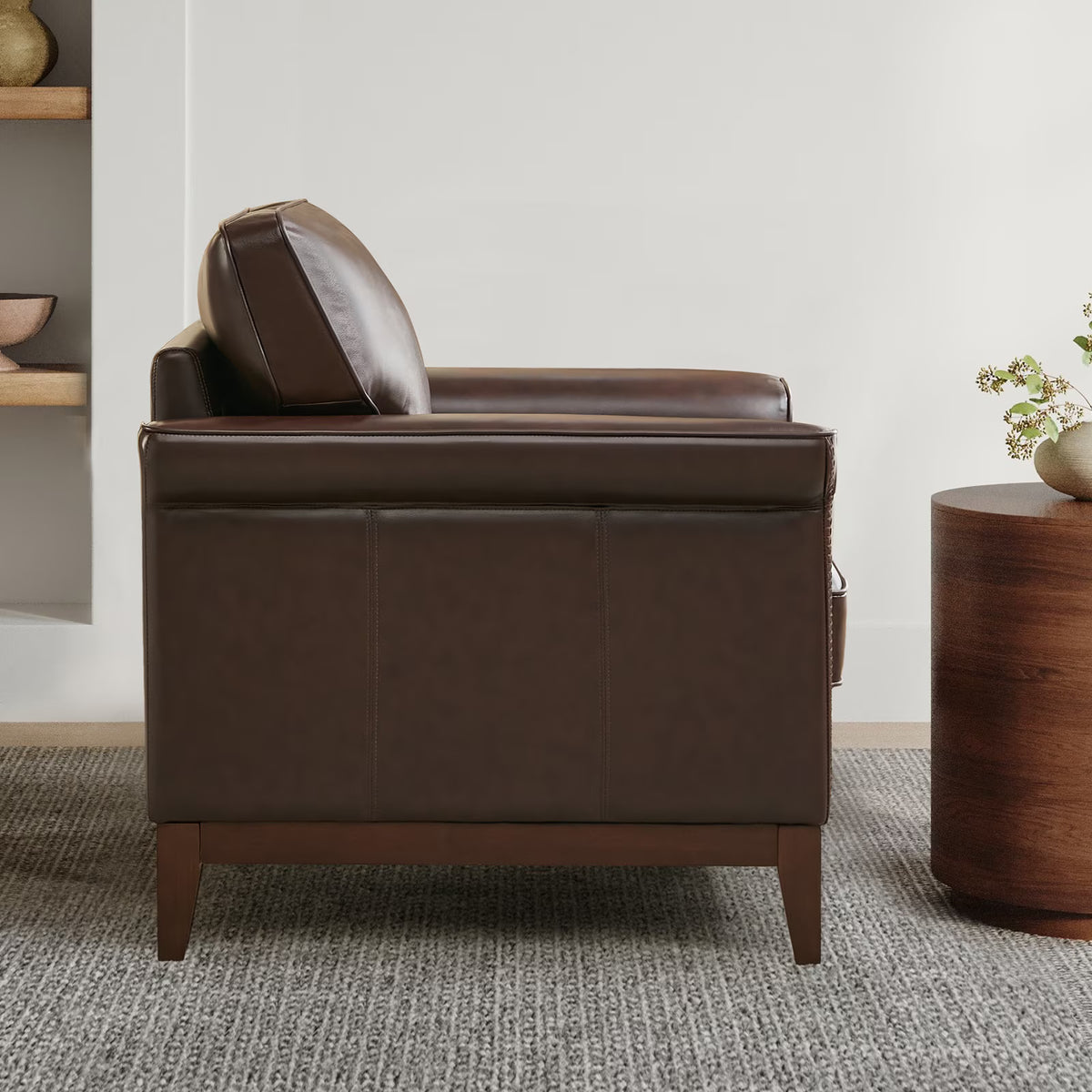 BRILHAMEZ Genuine Leather Accent Armchair with Adjustable Legs for Living Room Reading Office,Dark Brown