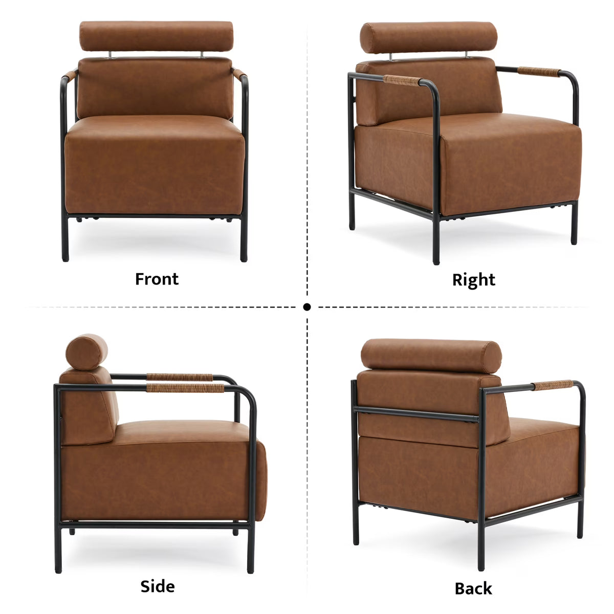 JURANYAZHU Modern Upholstered Accent Chair Metal Frame Armchair Leather Accent Chair,for Living Room, Bedroom,or Office,Brown