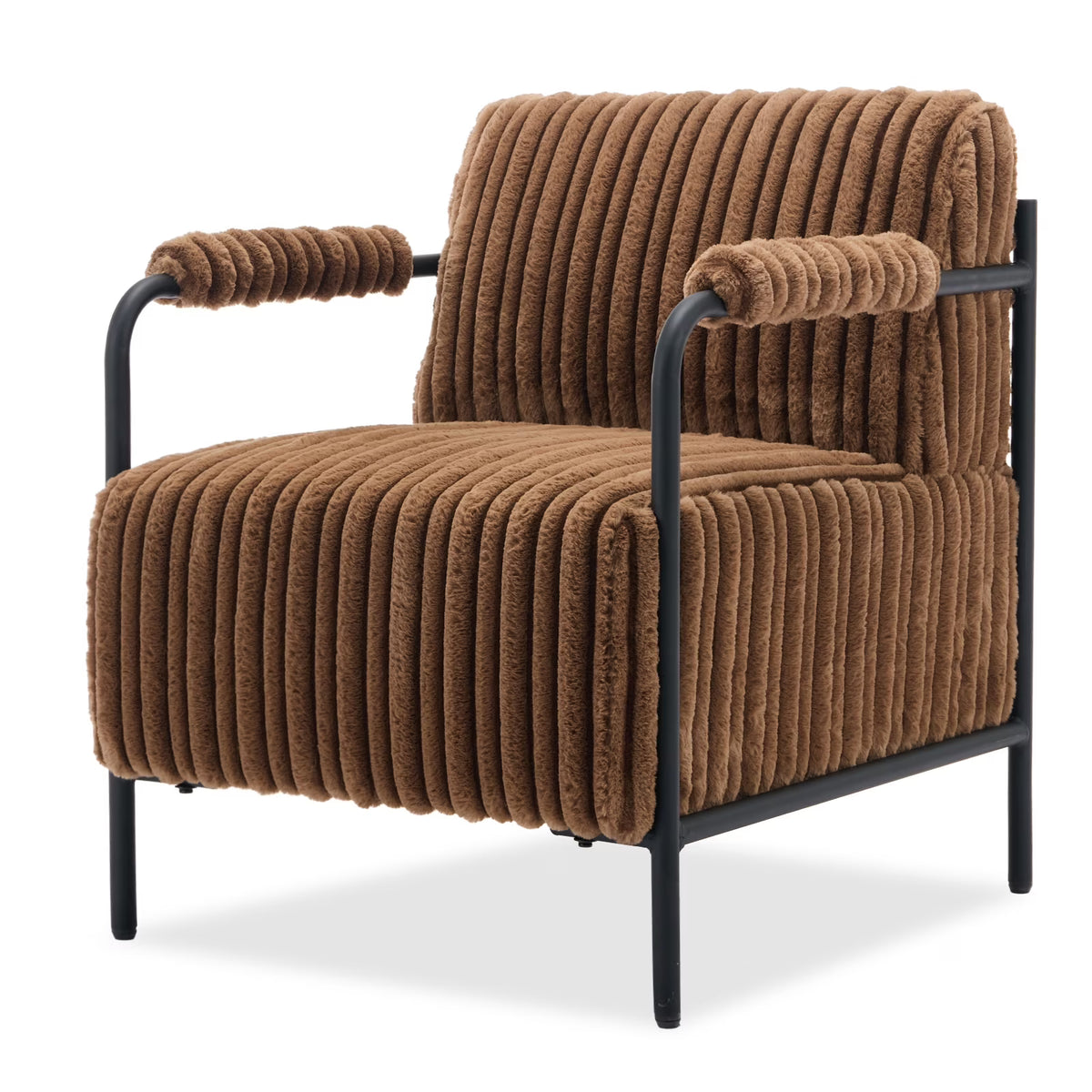 BRILHAMEZ 26.9W Velvet Accent Chair Modern Metal Frame Upholstered Armchair for Living Room, Bedroom (Brown)