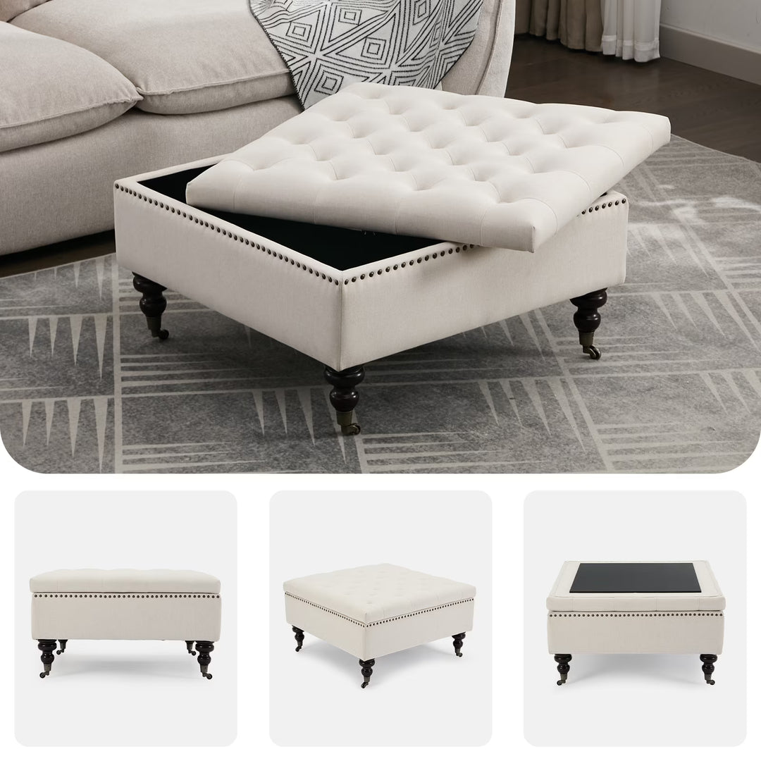 BRILHAMEZ Storage Ottoman Bench, Tufted Upholstered Seat with Hidden Storage, Multi-Functional Coffee Table and Foot Rest for Living Room, Gray