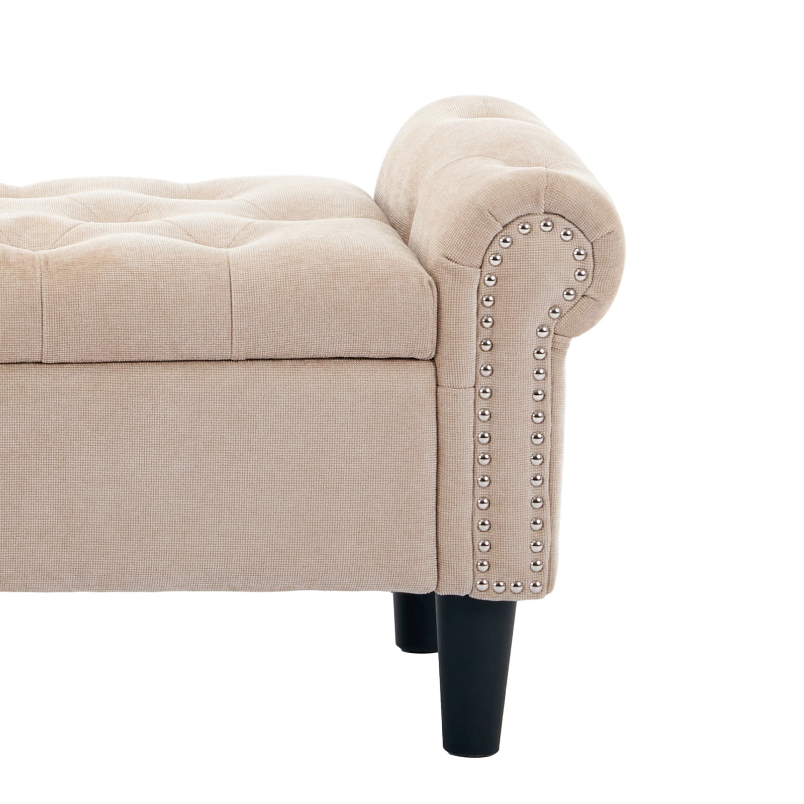 BRILHAMEZ 50" Button Tufted Storage Bench with Armrests, Upholstered Ottoman with Nailhead Trim for End of Bed, Entryway and Living Room