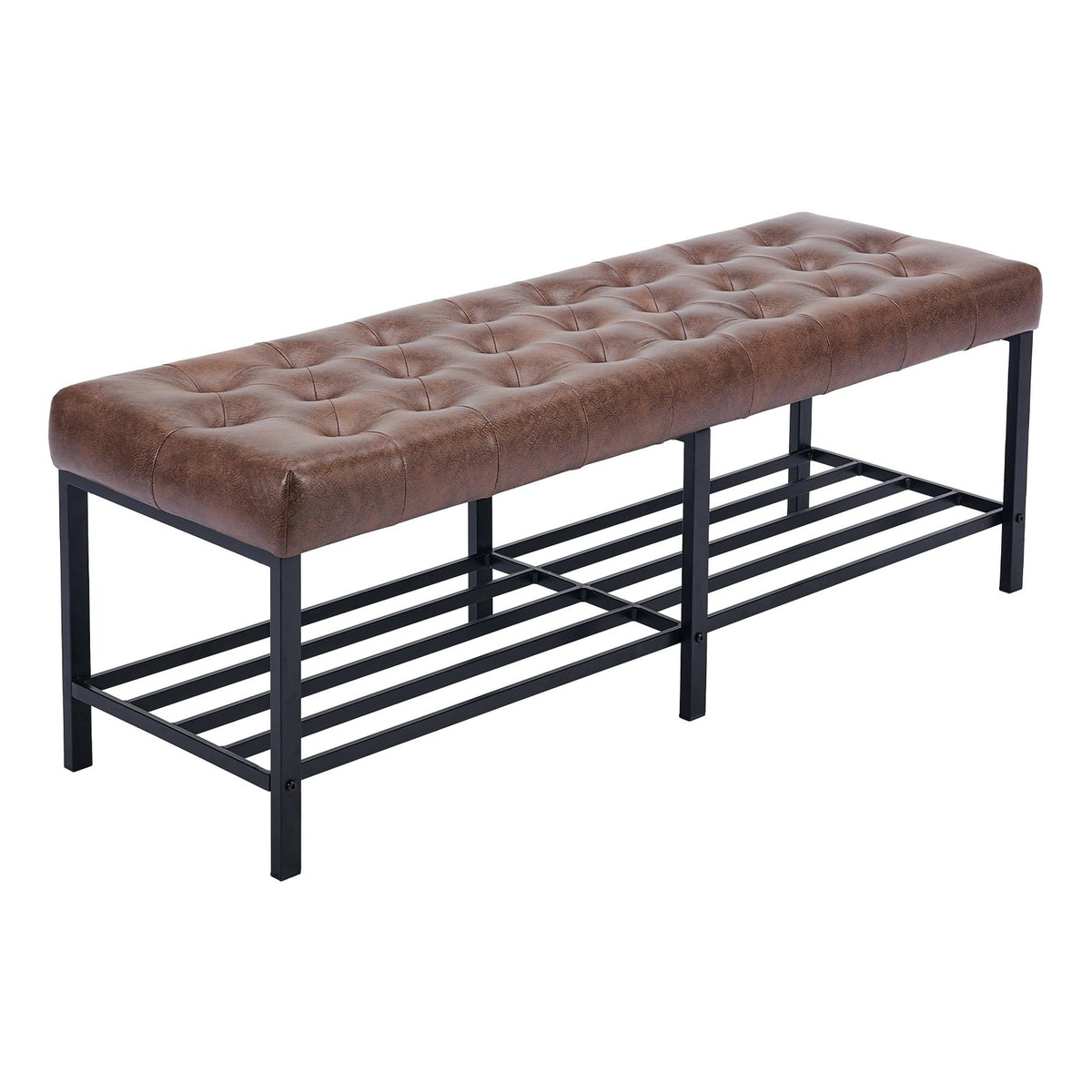 BRILHAMEZ 55"Wide Upholstered Bench Bed End Bench with Storage Box Iron Frame Shoe Bench for Bedroom Living Room Entryway,Dark Brown