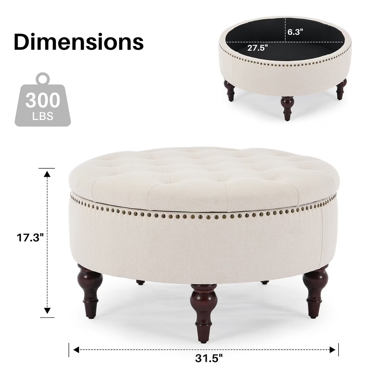 BRILHAMEZ 31.5 Inch Oversized Storage Ottoman, Upholstered Storage Seat, with Reversible Lid, Multifunctional As a Coffee Table, PU Fabric, for Living room,Bedroom,Brown