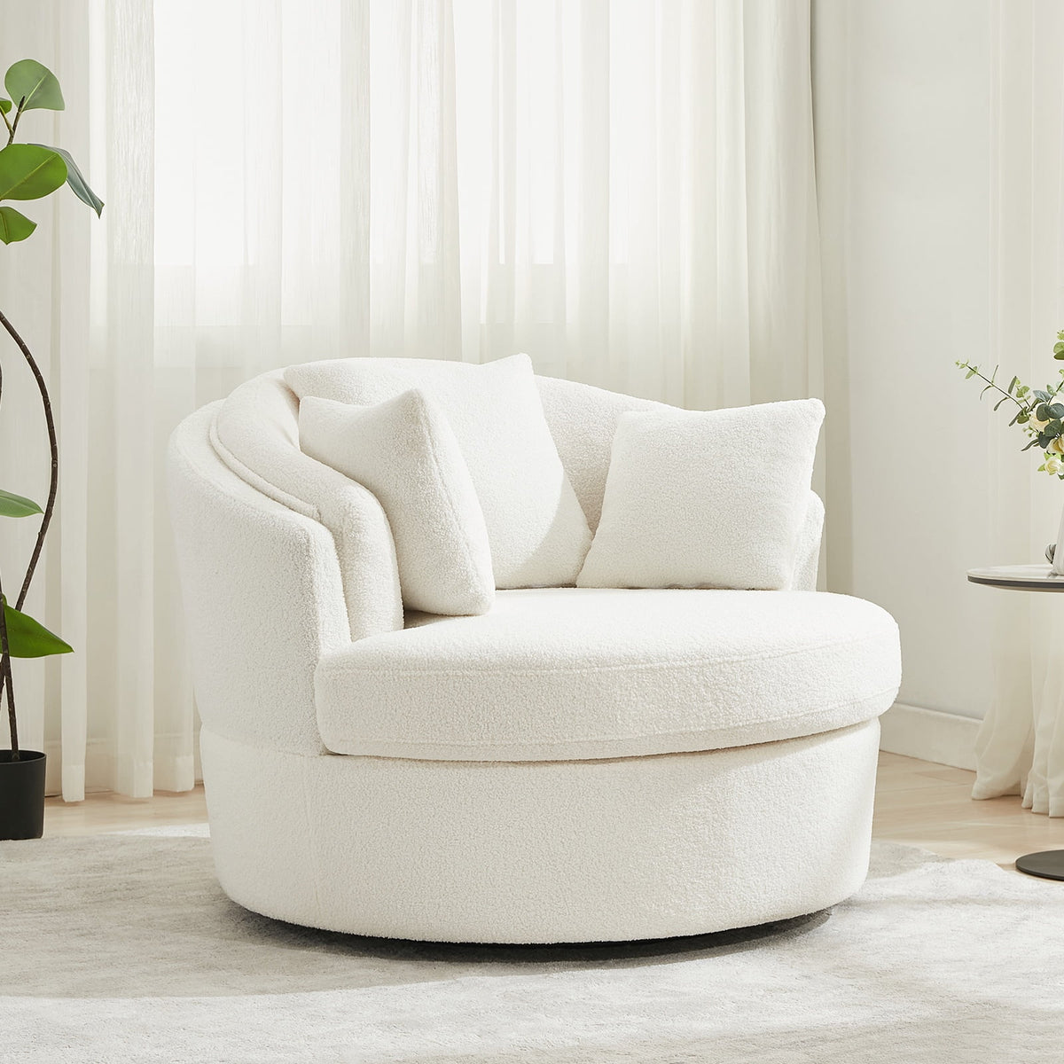 BRILHAMEZ Modern Oversized 360° Swivel Accent Chair, Lambswool Fabric Round Cuddle Chair Single Sofa Lounge Chair for Living Room