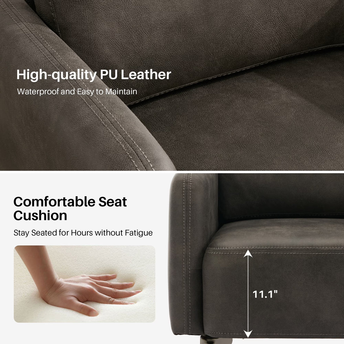 BRILHAMEZ Accent Chair with Ottoman Set, Faux Leather Single Armchair for Living Room Bedroom Reading Office,Gray