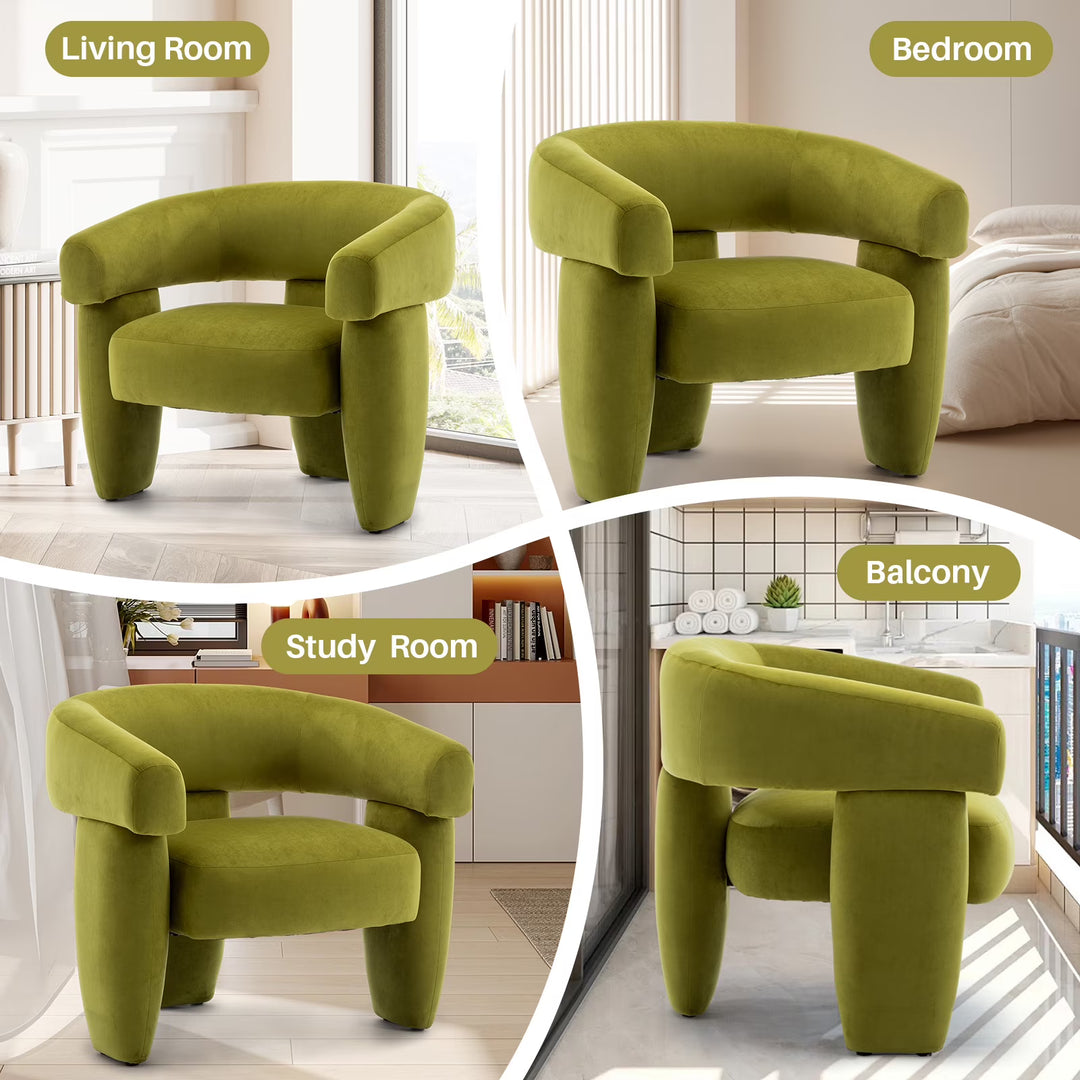BRILHAMEZ Modern Accent Chair, Barrel Upholstered Armchair, Velvet Single Sofa Chair for Living Room, Bedroom, Reading,Green