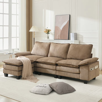 BRILHAMEZ 107"Modern L-Shaped Sectional Sofa with Movable Ottoman 4 Seat Cloud Sofa Modular Corduroy Deep Seat Couches for Living Room for Living Room, Apartment, Brown