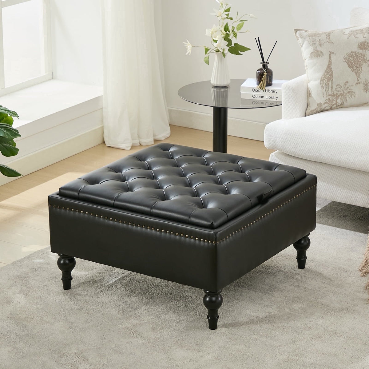 BRILHAMEZ Storage Ottoman Bench, Tufted Upholstered Seat with Hidden Storage, Multi-Functional Coffee Table and Foot Rest for Living Room, Gray