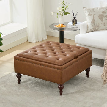 BRILHAMEZ Storage Ottoman Bench, Tufted Upholstered Seat with Hidden Storage, Multi-Functional Coffee Table and Foot Rest for Living Room, Gray