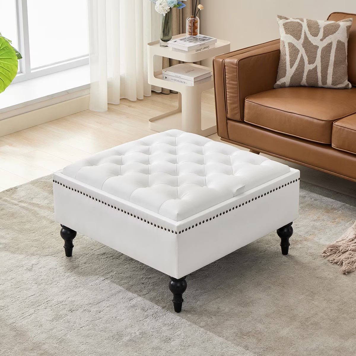 BRILHAMEZ Storage Ottoman Bench, Tufted Upholstered Seat with Hidden Storage, Multi-Functional Coffee Table and Foot Rest for Living Room, Gray