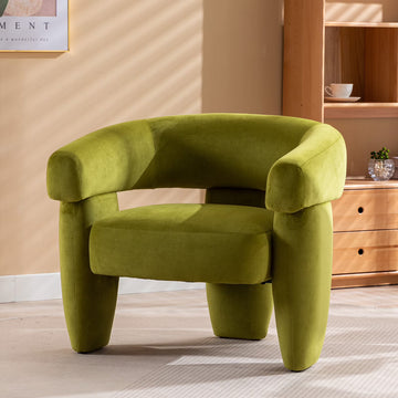 BRILHAMEZ Modern Accent Chair, Barrel Upholstered Armchair, Velvet Single Sofa Chair for Living Room, Bedroom, Reading,Green