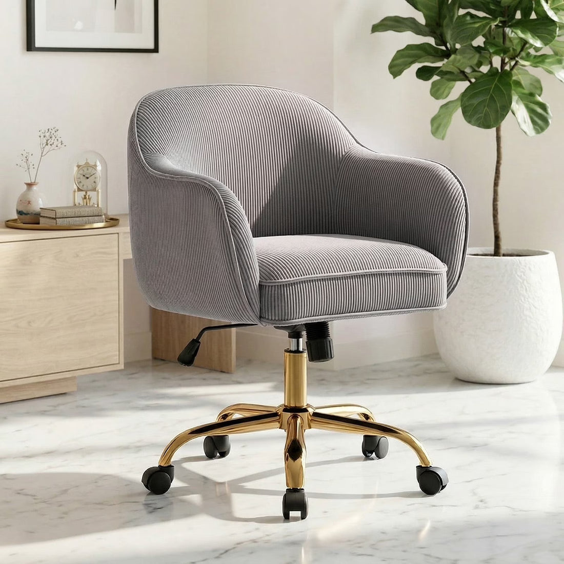 JURANYAZHU Velvet Office Chair, Ergonomic Desk Chair with Adjustable Height, 360° Swivel, Padded Armrests for Home Office, Green