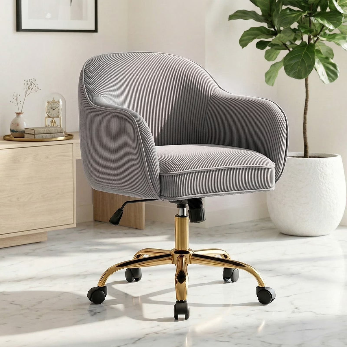 JURANYAZHU Velvet Office Chair, Ergonomic Desk Chair with Adjustable Height, 360° Swivel, Padded Armrests for Home Office, Green