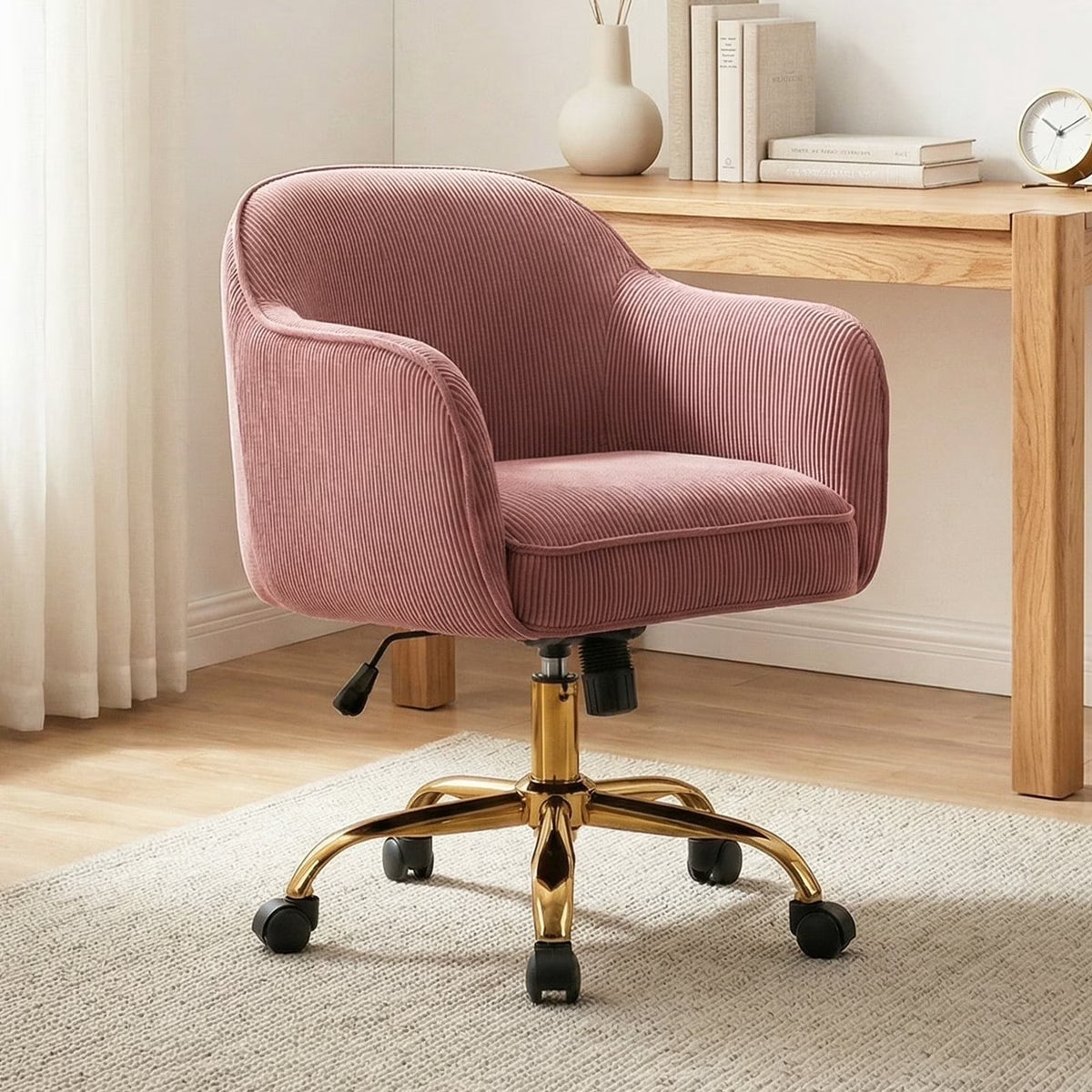 JURANYAZHU Velvet Office Chair, Ergonomic Desk Chair with Adjustable Height, 360° Swivel, Padded Armrests for Home Office, Green