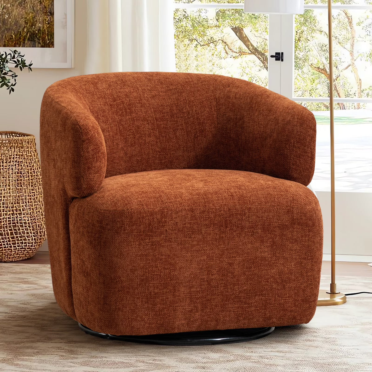 BRILHAMEZ Modern 30" Swivel Barrel Chair, Premium Chenille Fabric Round Accent Chair Comfy Club Lounge Armchair for Living Room Bedroom Office