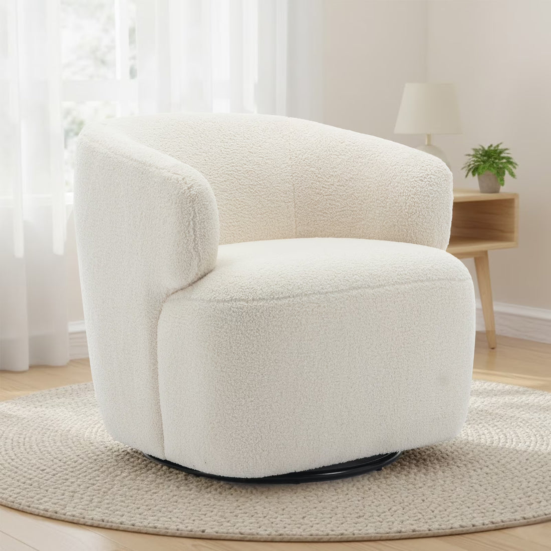 BRILHAMEZ Modern 30" Swivel Barrel Chair, Premium Chenille Fabric Round Accent Chair Comfy Club Lounge Armchair for Living Room Bedroom Office