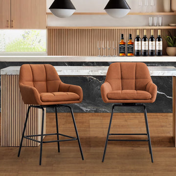 BRILHAMEZ Swivel Bar Stools Set of 2 Faux Leather 26.3 Inches High Mid-Century Barstools with Backrest,Gray