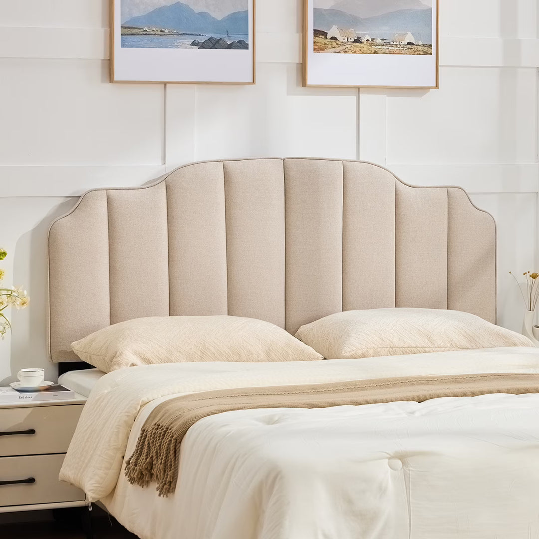 BRILHAMEZ Thickened Upholstered Headboard King/California King Size Adjustable Height and Width Linen Fabric,Khaki