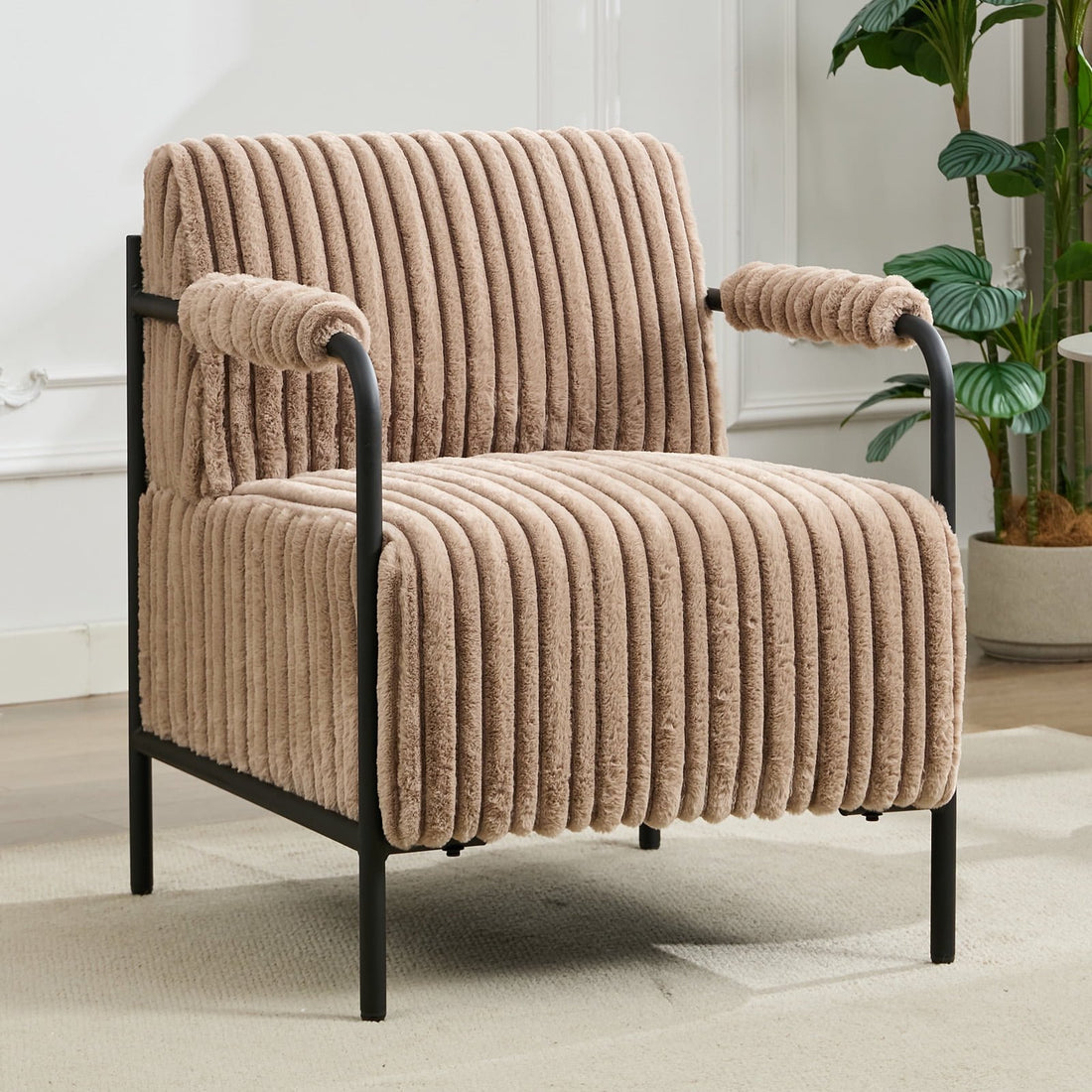 BRILHAMEZ 26.9W Velvet Accent Chair Modern Metal Frame Upholstered Armchair for Living Room, Bedroom (Brown)